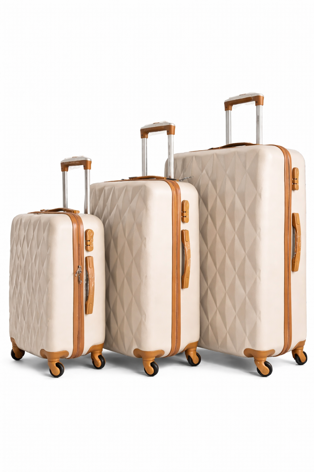 set de 3 valises rigides ABS crème avec roulettes